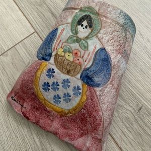Handpainted Wall Pocket Made in Italy Ceramic Signed on Bottom Front by Artist.